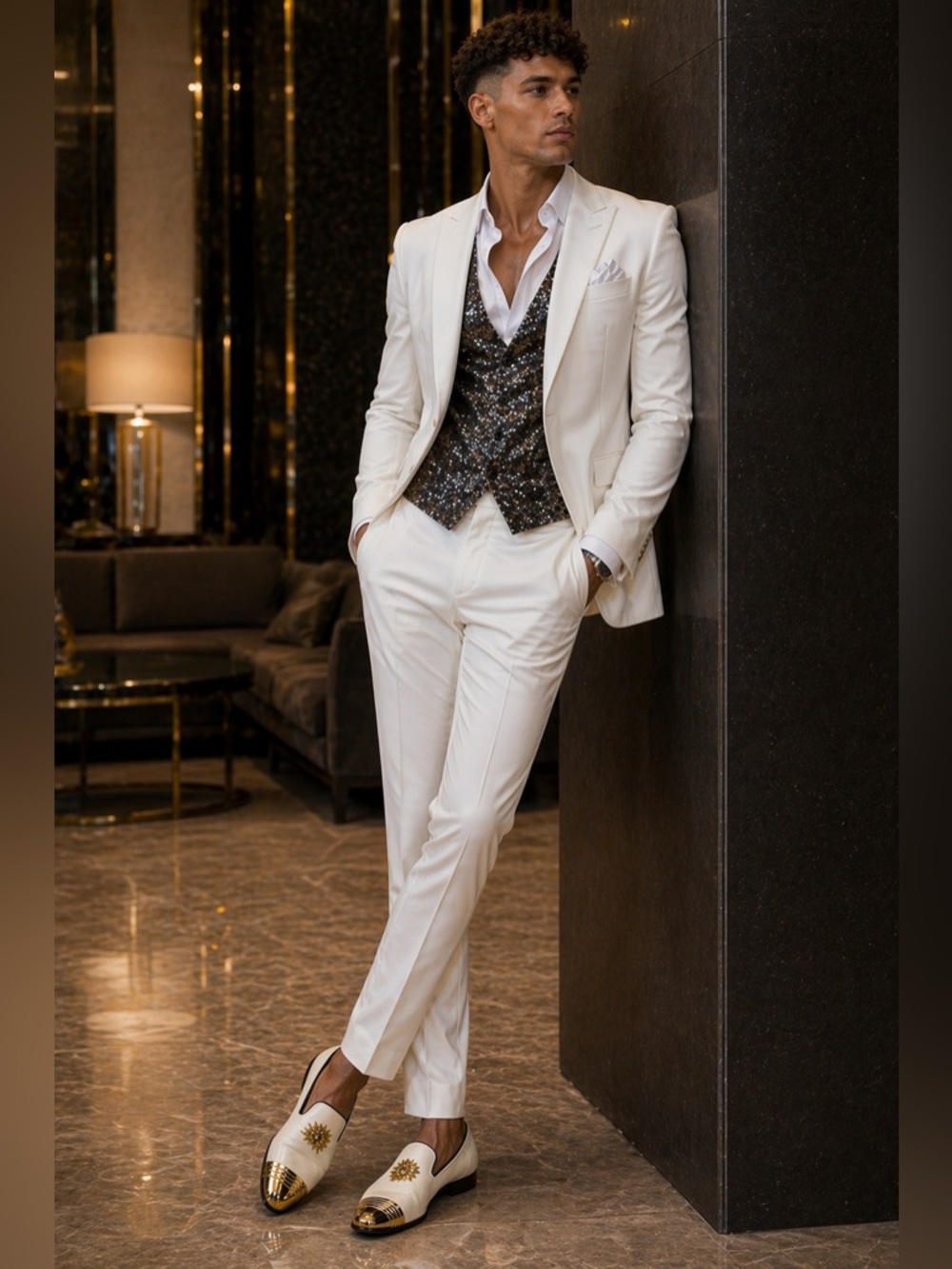 ⚡️ Jitai White + Gold Spike Statement Loafers | Size 13